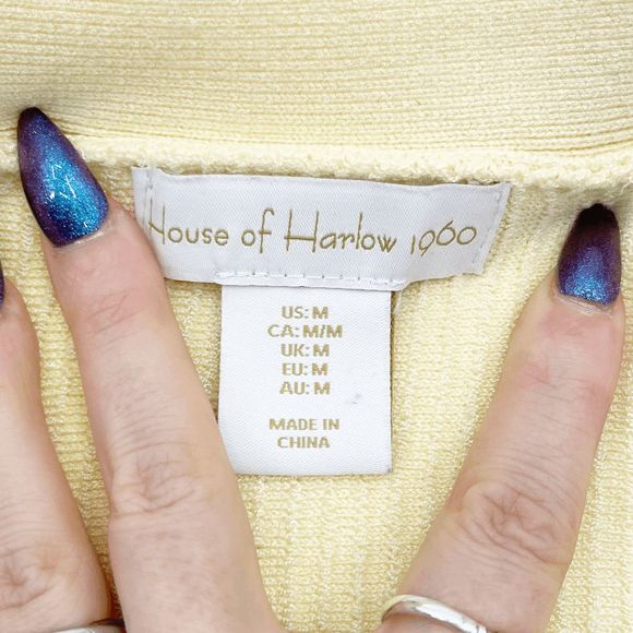 House of Harlow 1960 Ribbed Crop Top Women's M Yellow Cross Back Square Neck - Picture 4 of 4